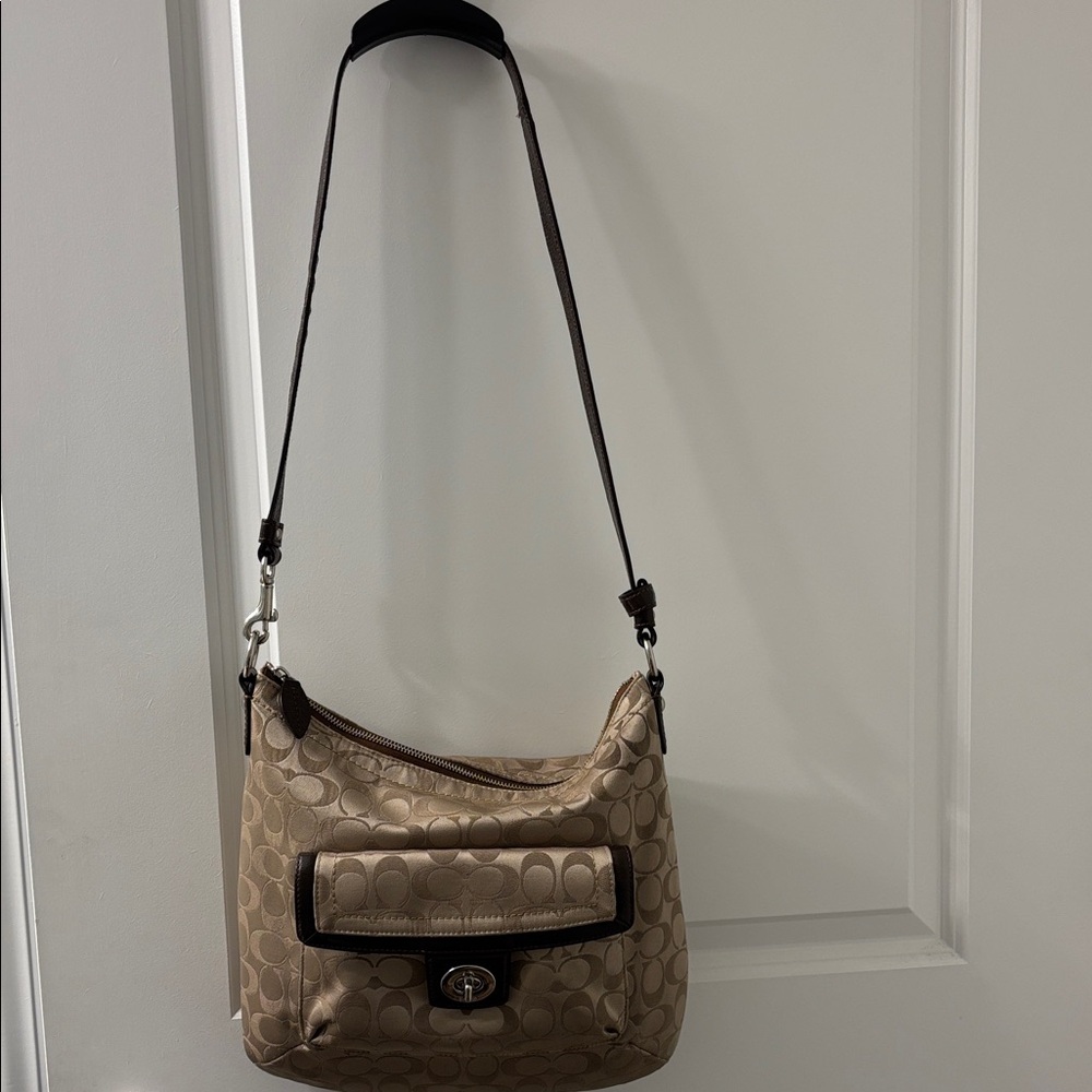 Coach Beige and Dark Brown Signature Shoulder Bag - Picture 5 of 8